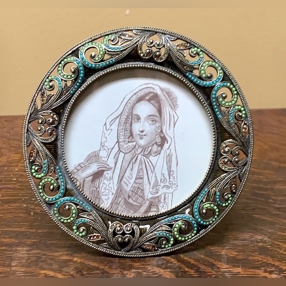 Kingfisher Road Ornate Colored Rhinestone Beaded Patinated Metal Picture Frame - Picture 10 of 16